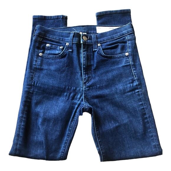 Rag And Bone High Rise Whiskered Faded Ankle Skinny Jeans, Indigo Color, 24 - Picture 7 of 15